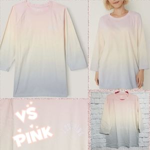 PINK Victoria's Secret Tee Shirt Top Ombre 3/4 Sleeve Crew Neck New Large